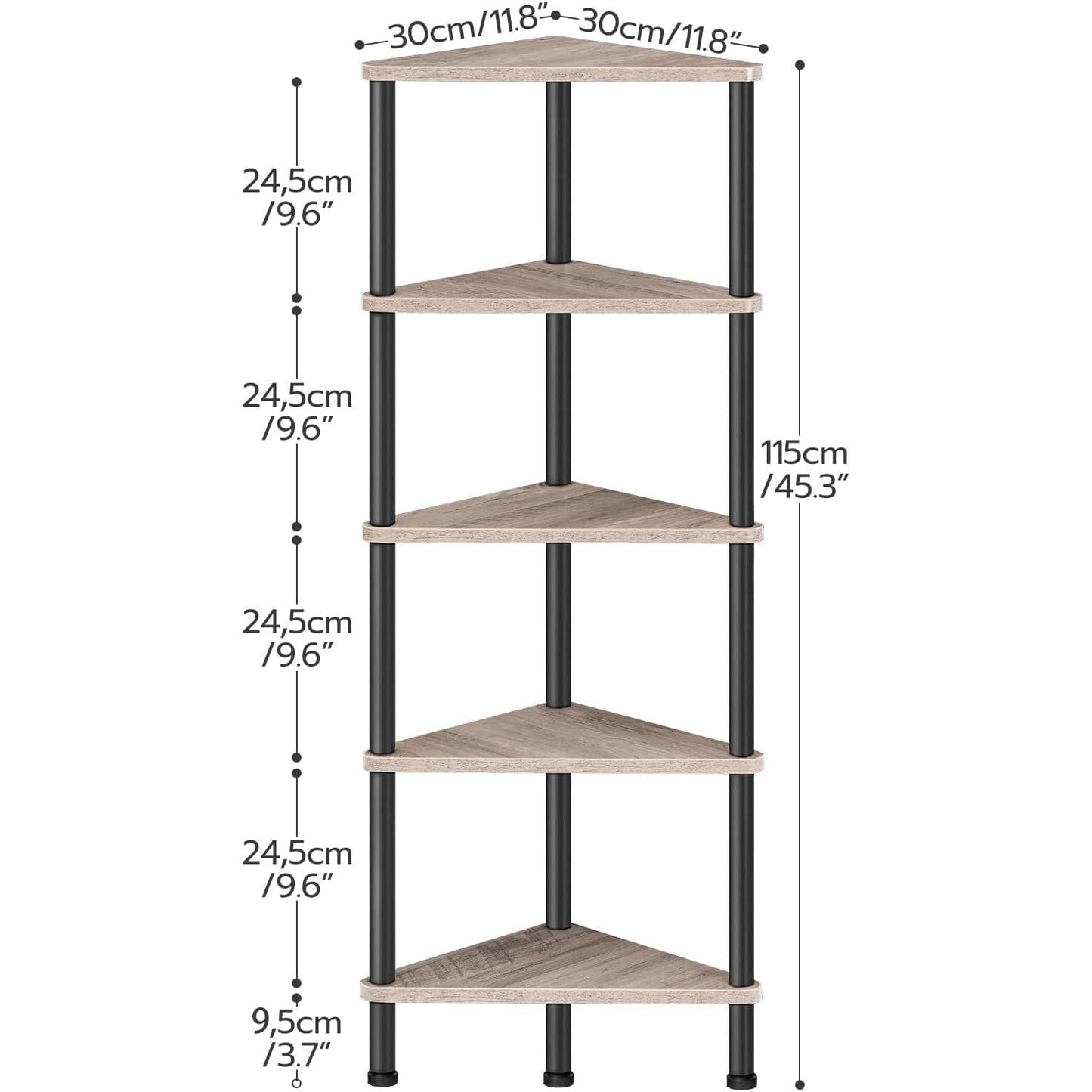 Industrial 5 Tier Corner Shelf Stand With Metal Frame