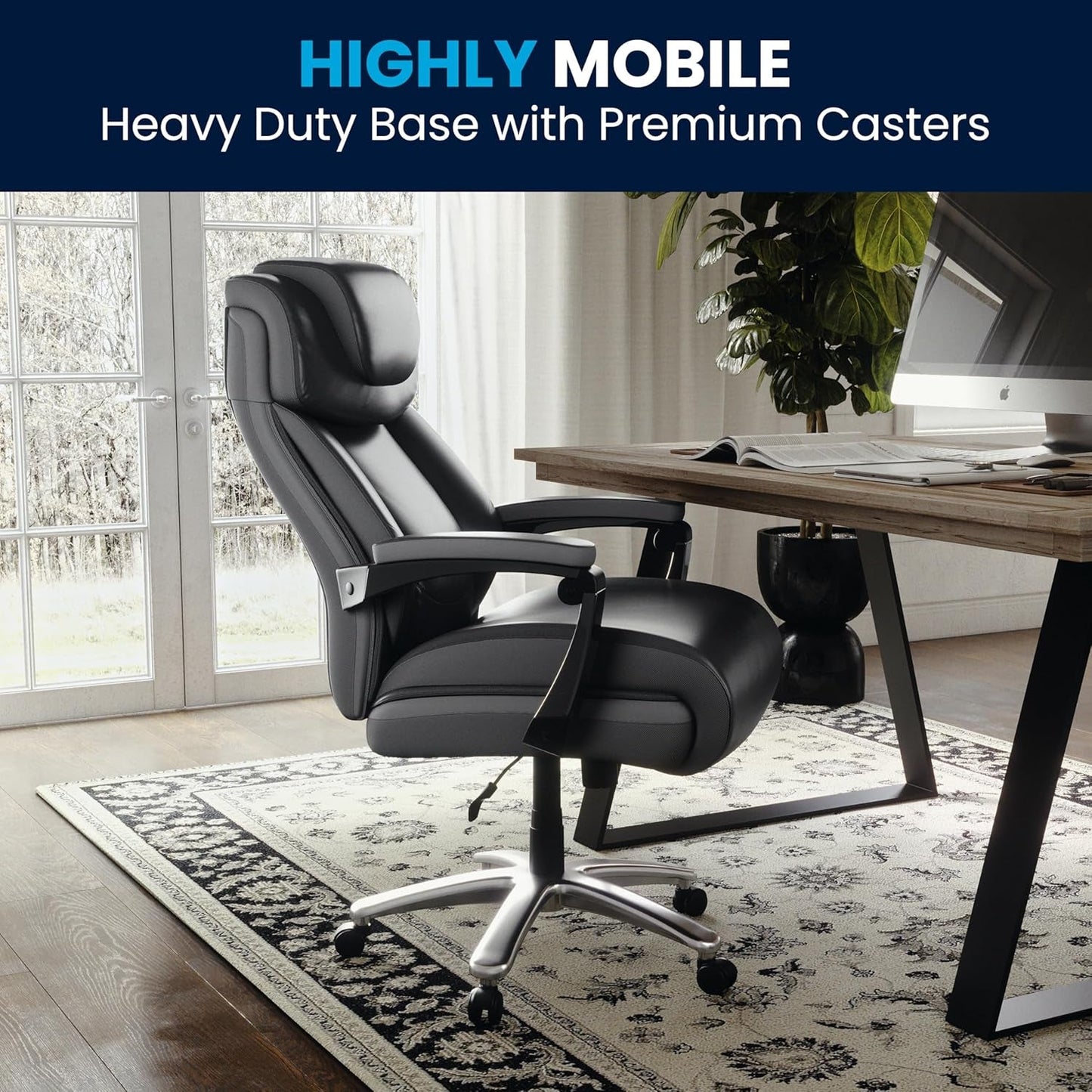 High-Back Headrest Ergonomic Office Chair Black LeatherSoft