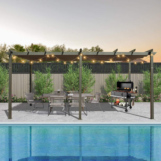 [11X20FT] Premium Outdoor Retractable Aluminum Pergola Gazebo With Weather-Resistant Canopy (SAK54612)
