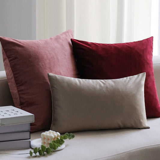 Mixed well colors of dusty, wine red and silver Pack of 3 velvet throw pillow covers and inserts included 3 sizes of 1 of 20"x20", 1 of 18"x18"and 1 of 12"x20", 20x20 inch.