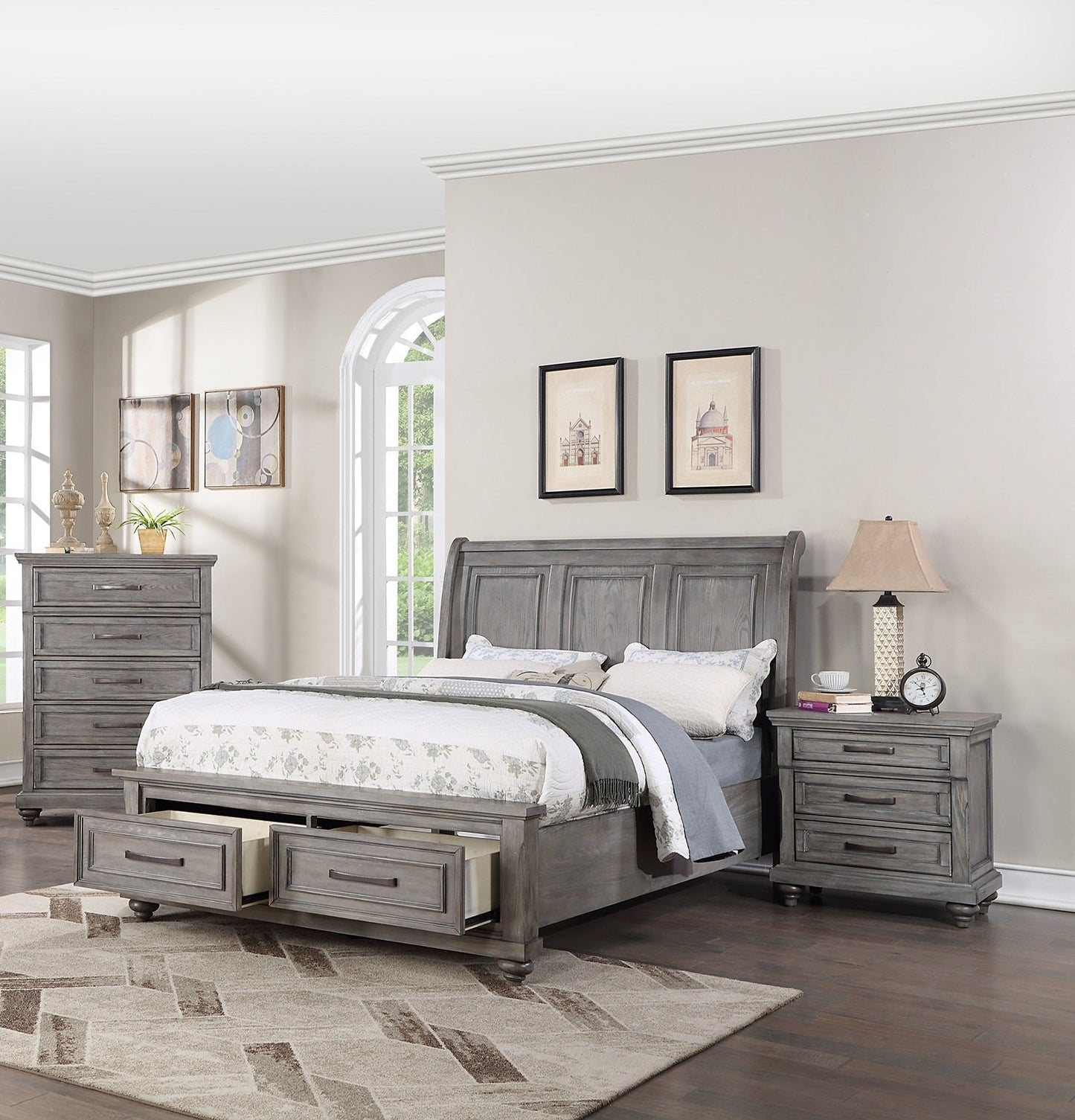 California King Size Bed with Underbed Drawer & Nightstands