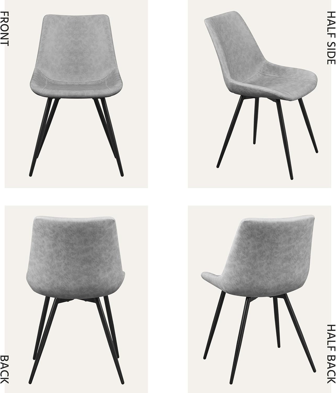 Dining Chairs Set Of 2 Grey Faux Leather With Metal Legs