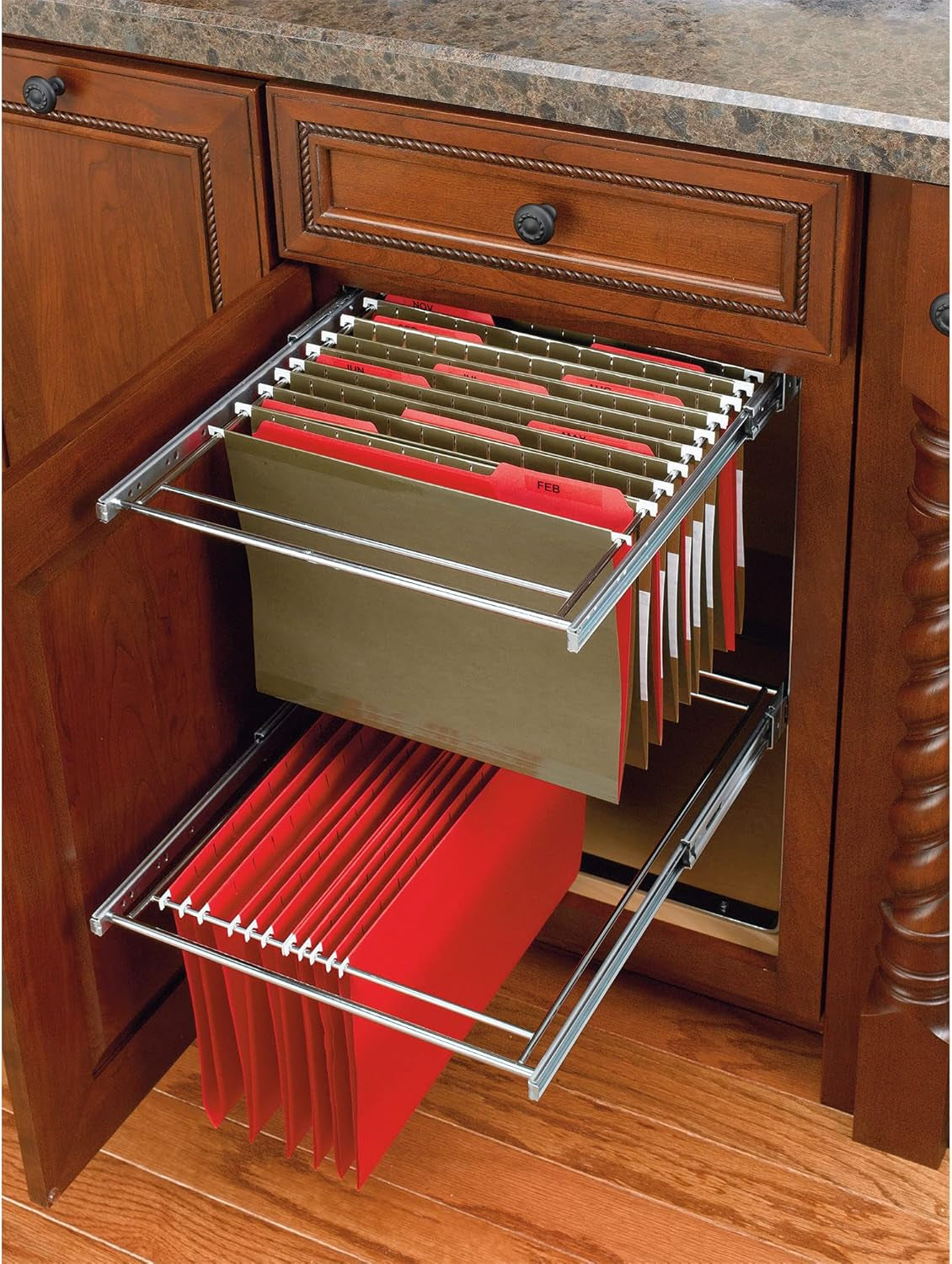 Two Tier Base Cabinet File Drawer Organizer Chrome 14.5 in
