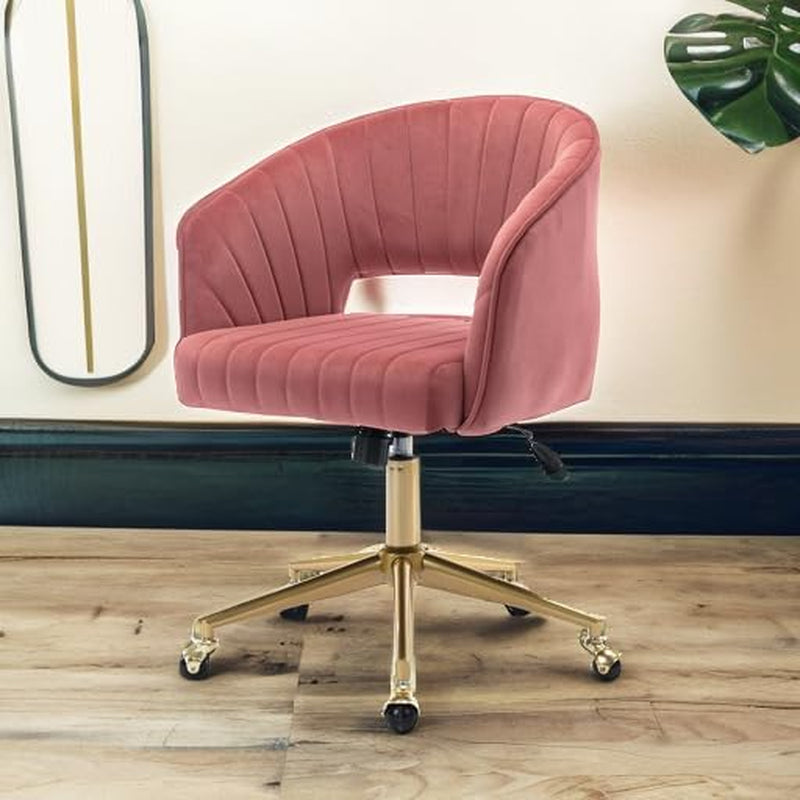 Rose Velvet Office Desk Chair With Ergonomic Design And Swivel Wheels