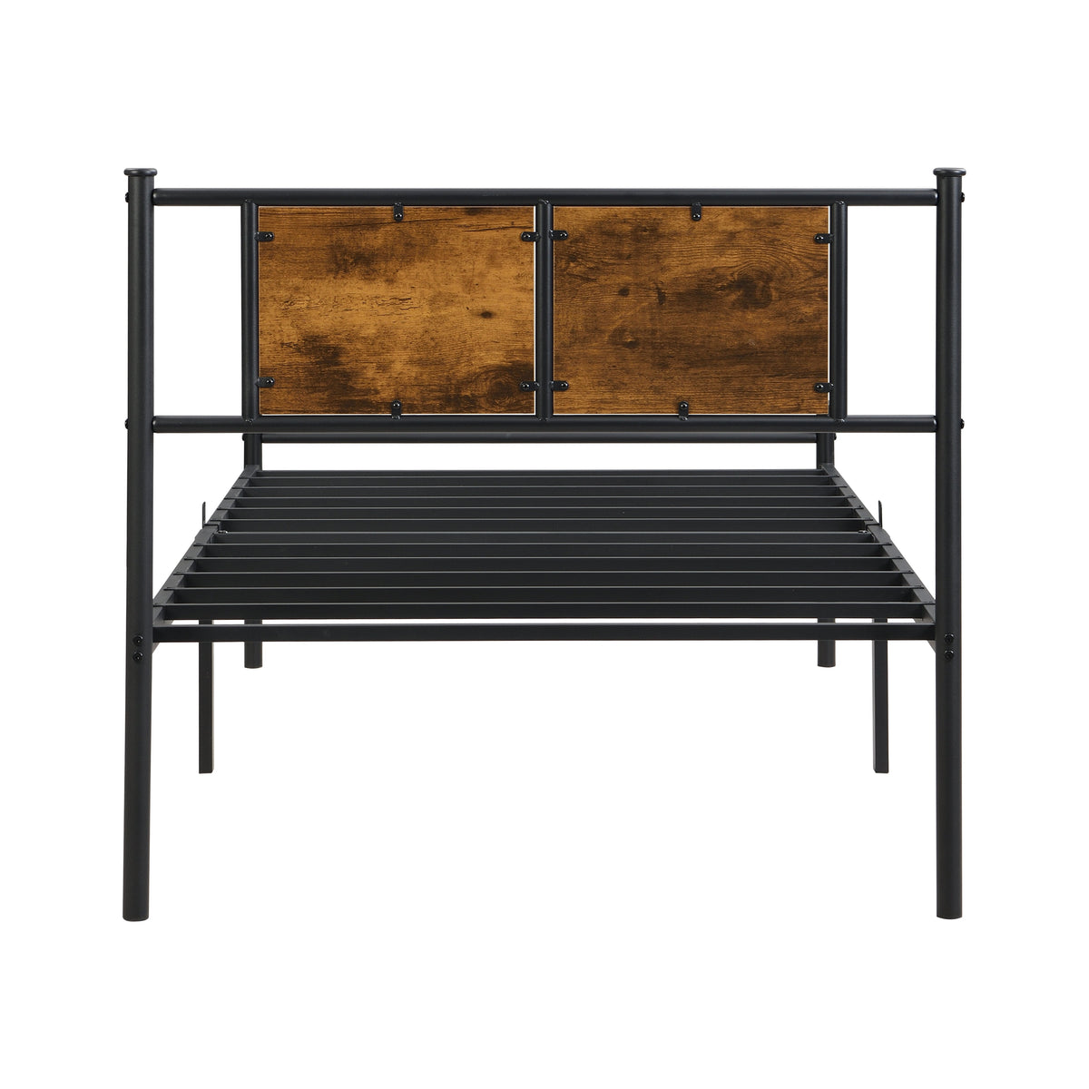 Twin Size Metal Bed Frame with Wood Panel Headboard