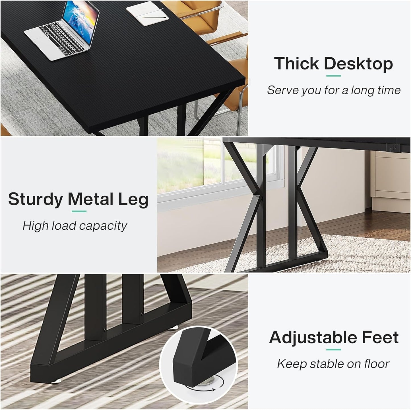 78.7 Inch Black Executive Desk Home Office Computer Desk