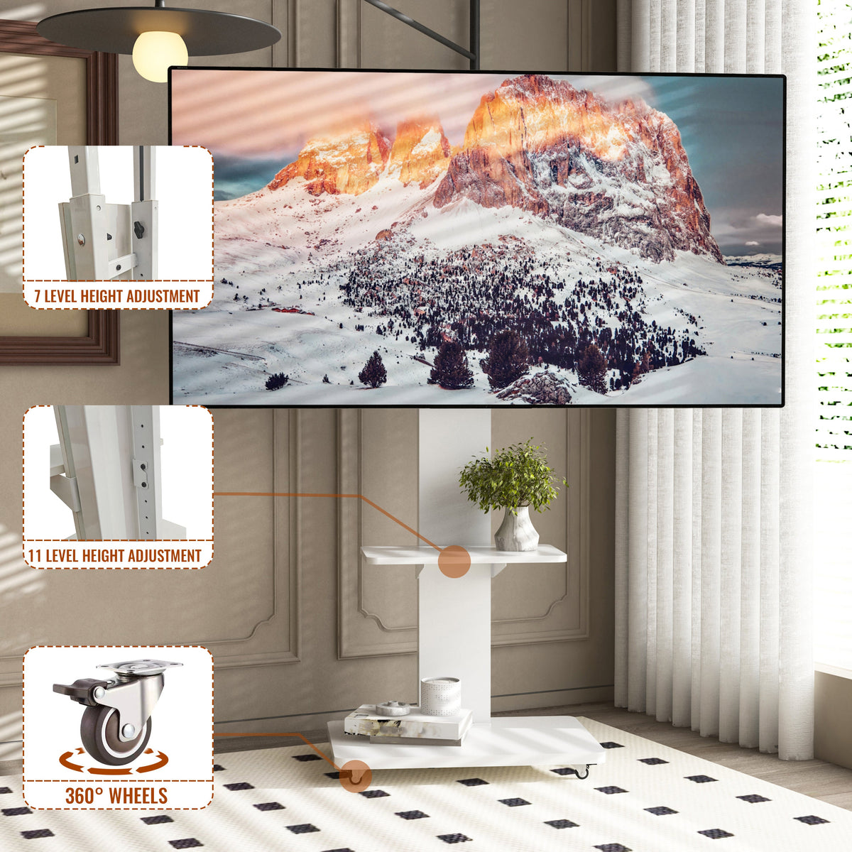 Mobile TV Stand with Adjustable Shelf
