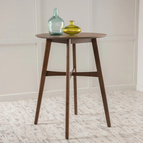 Mid-Century Modern Round Wooden Bar Table – 42" High