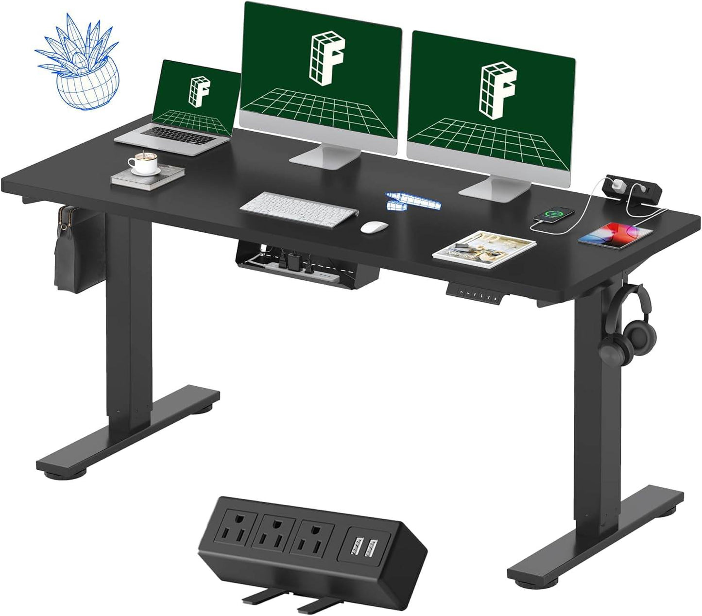 EN2 Height Adjustable Electric Standing Desk - 48"x30" with Clamp Power Strip & Cable Management (Gray Frame + Mahogany Top)
