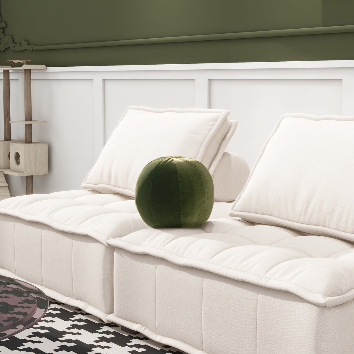 Luna 12" Round Sphere Accent Ball Throw Pillow, Olive