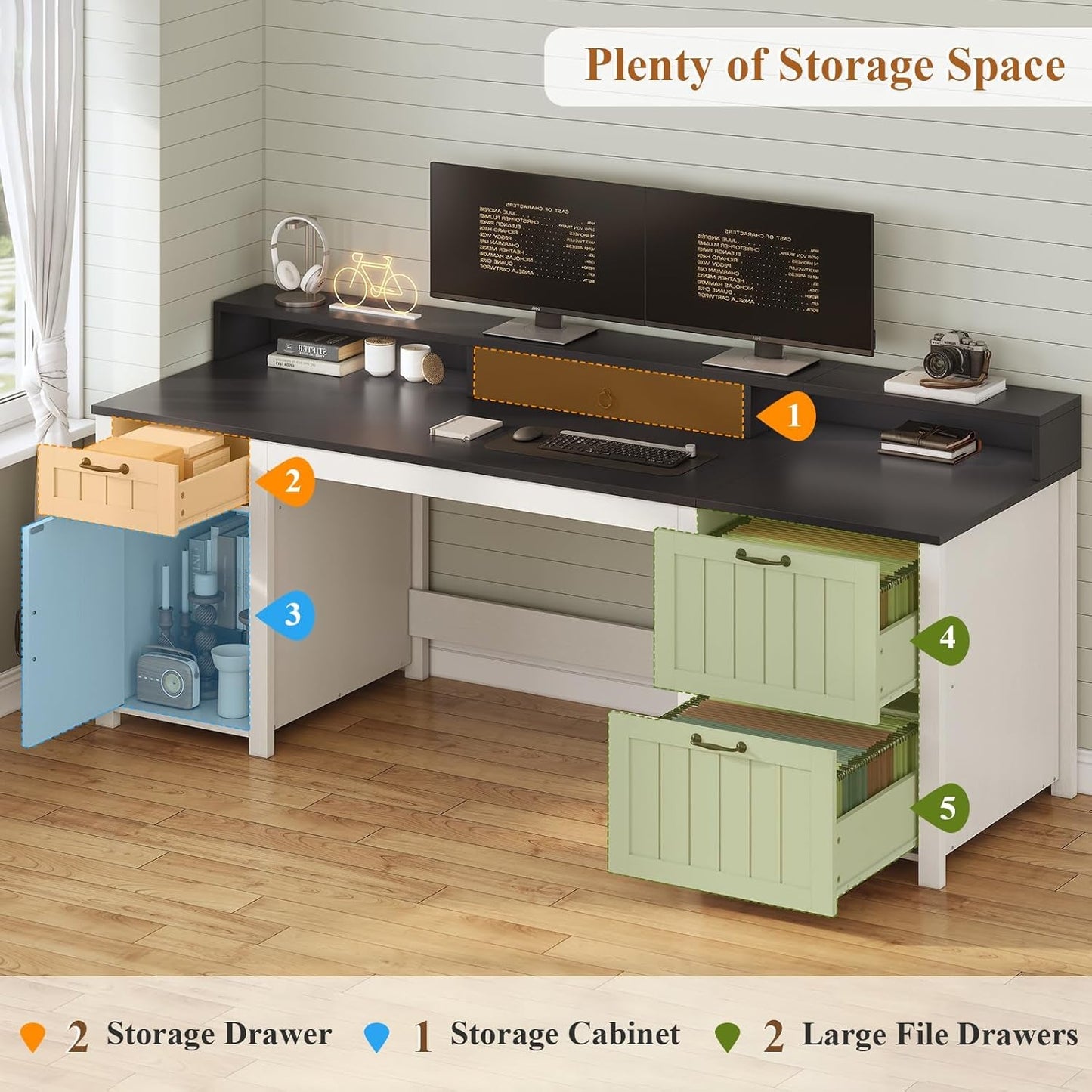 63 Inch Wide White Solid Wood Executive Desk With Drawer