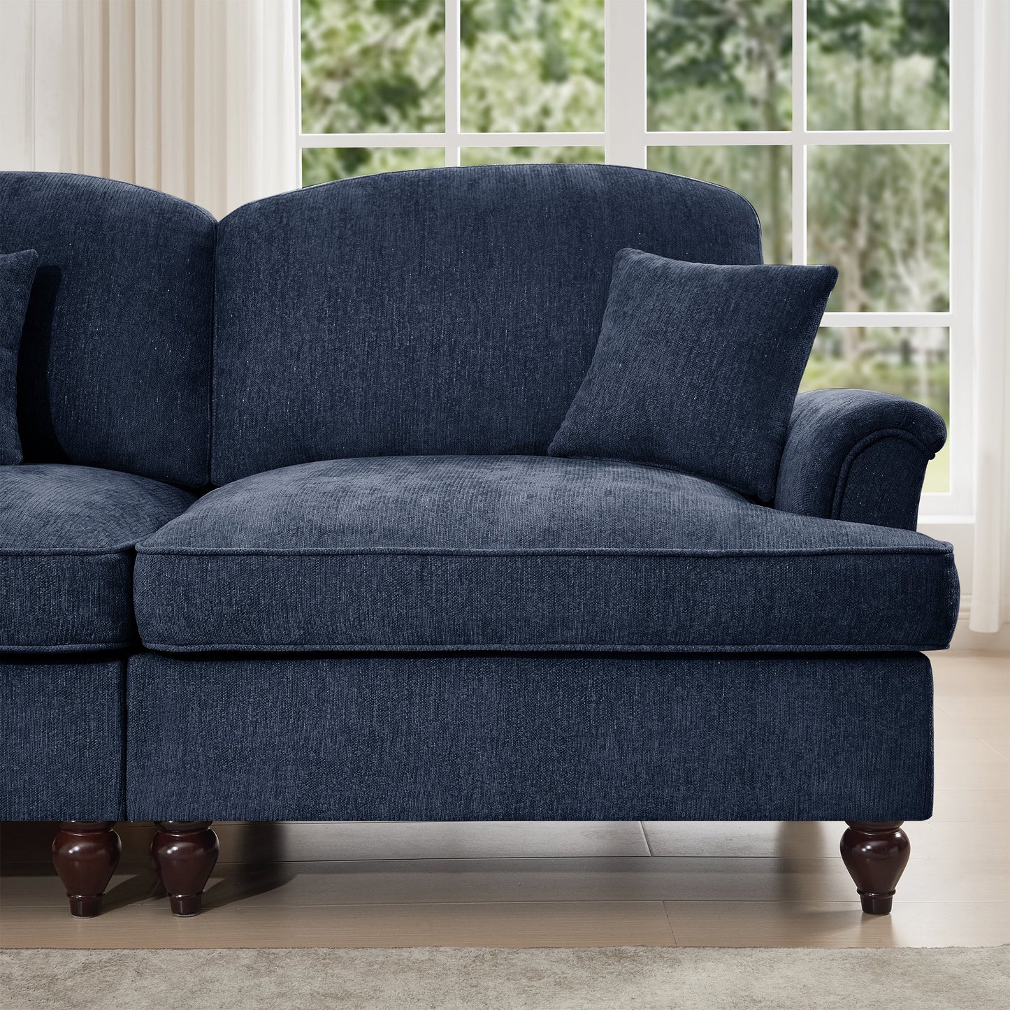 Classic 2 Piece Modular Couch Living Room Sofa Set with Flared Arms and Removable Ruffles Pleats Skirts and Spindle Legs, 3 Seater Sofa + 2-Seat Loveseat Sofa Sets for Living Room, Blue