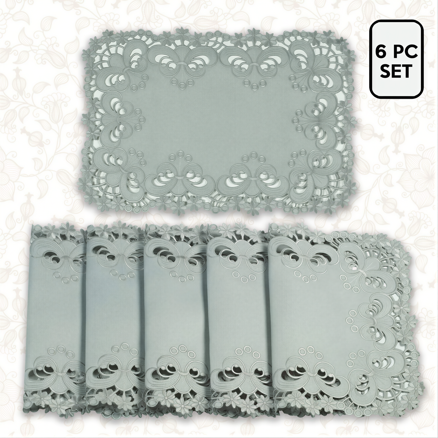 Embroidered Placemats - Gray European Embroidery Dining Table Mats | Rustic & Vintage