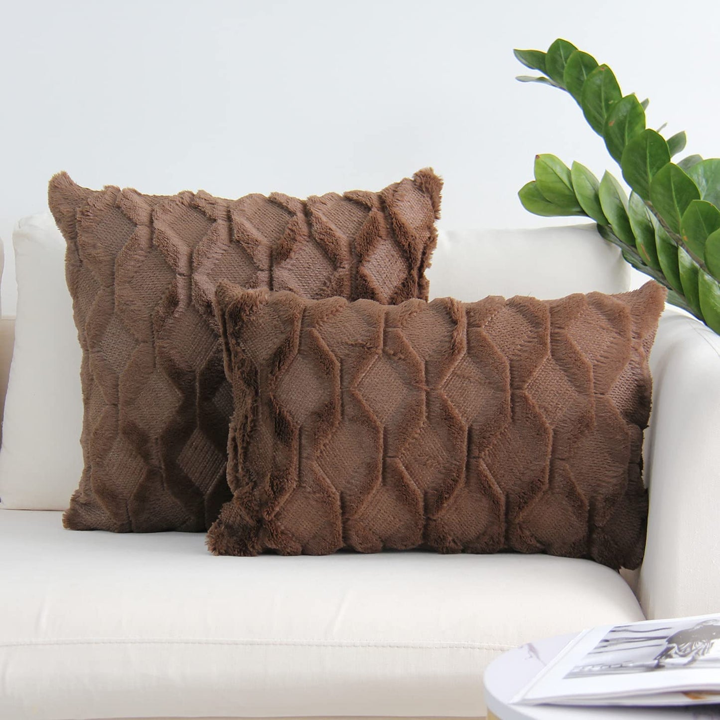 One 18"x18" with a matching color of one 12"x20" Square and rectangle combo set throw pillow covers with inserts