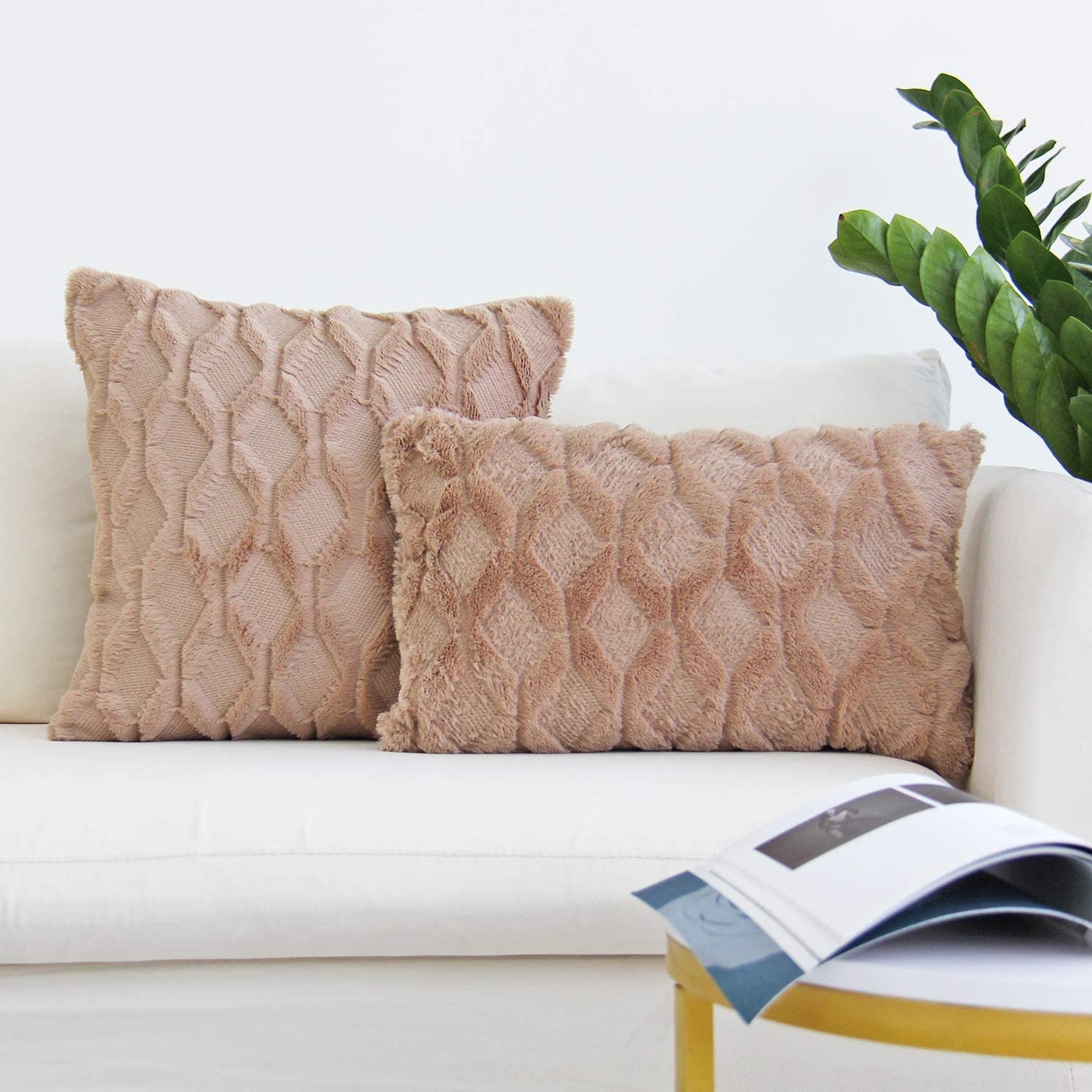 One 18"x18" with a matching color of one 12"x20" Square and rectangle combo set throw pillow covers with inserts