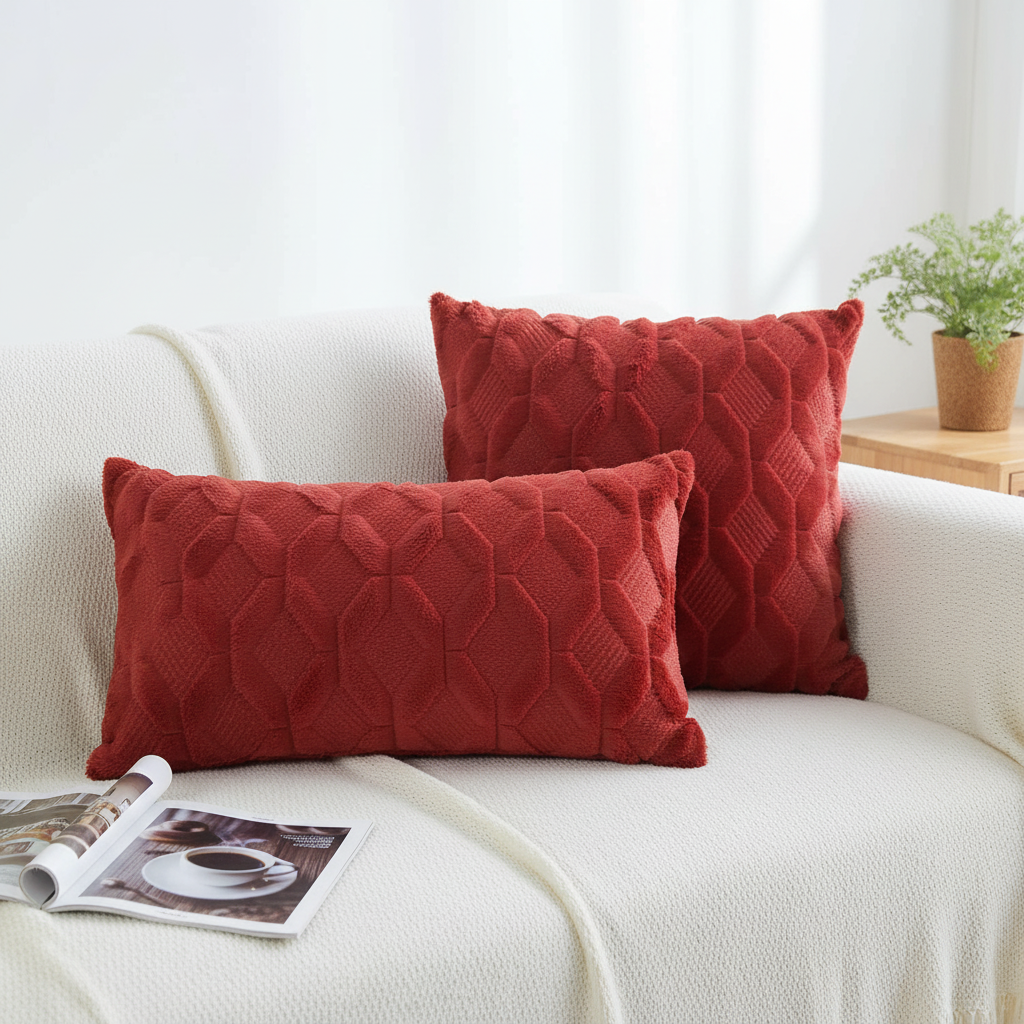 One 18"x18" with a matching color of one 12"x20" Square and rectangle combo set throw pillow covers with inserts