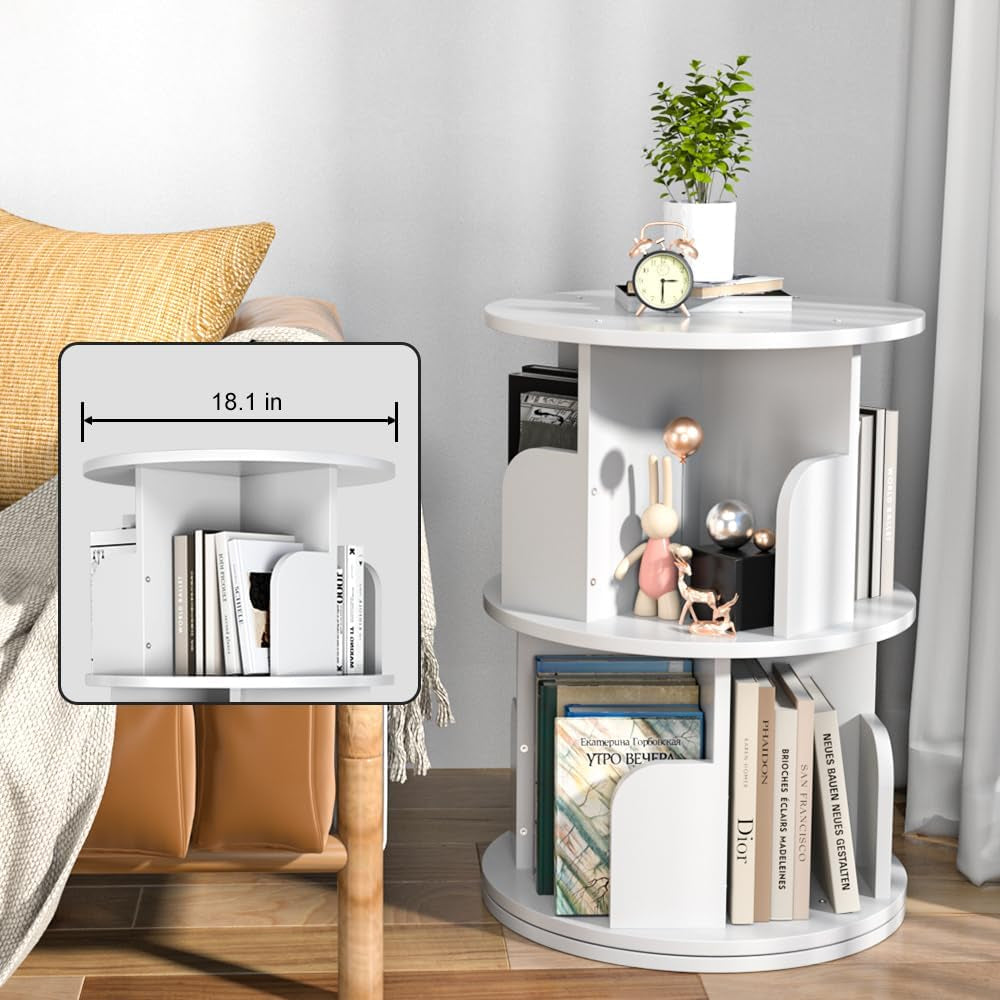 Rotating Bookshelf 2 Tier White Narrow Corner Swivel