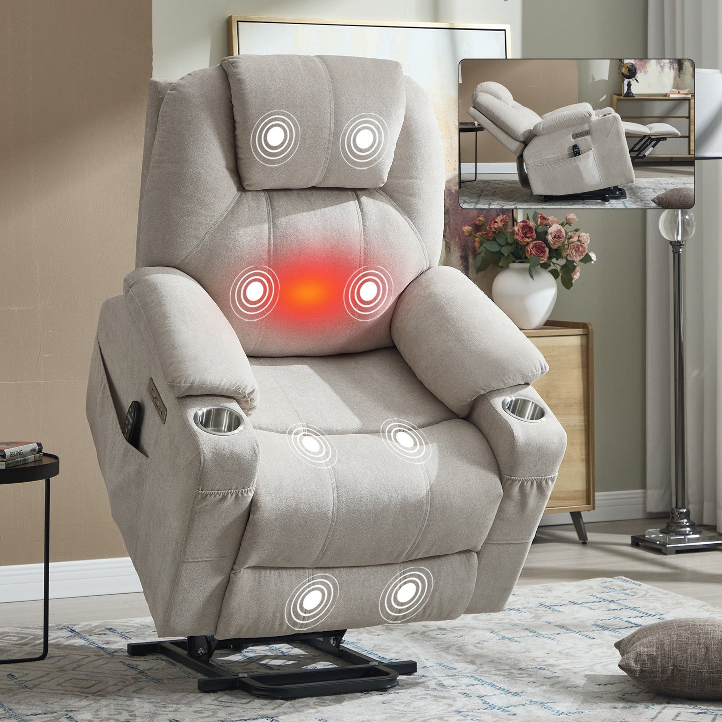 Up To 350 LBS Polyester Power Lift Recliner Chair