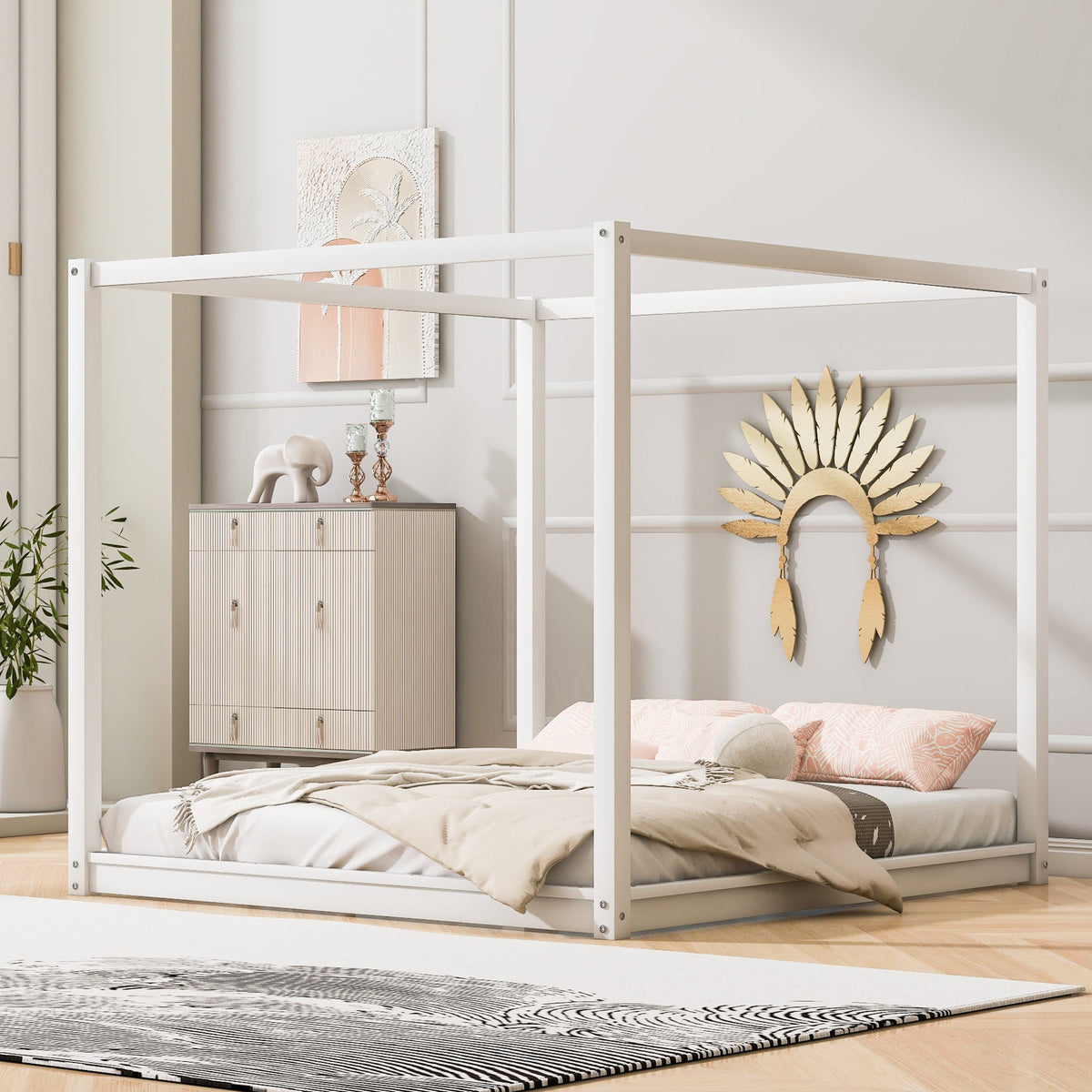 King Size Canopy Platform Bed with Support Legs