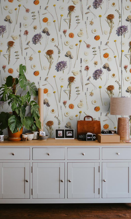 Dried Flora Wallpaper, lavender & orange