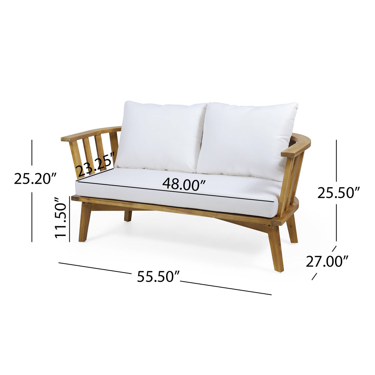 Outdoor Wooden Loveseat with Cushions - White/Teak