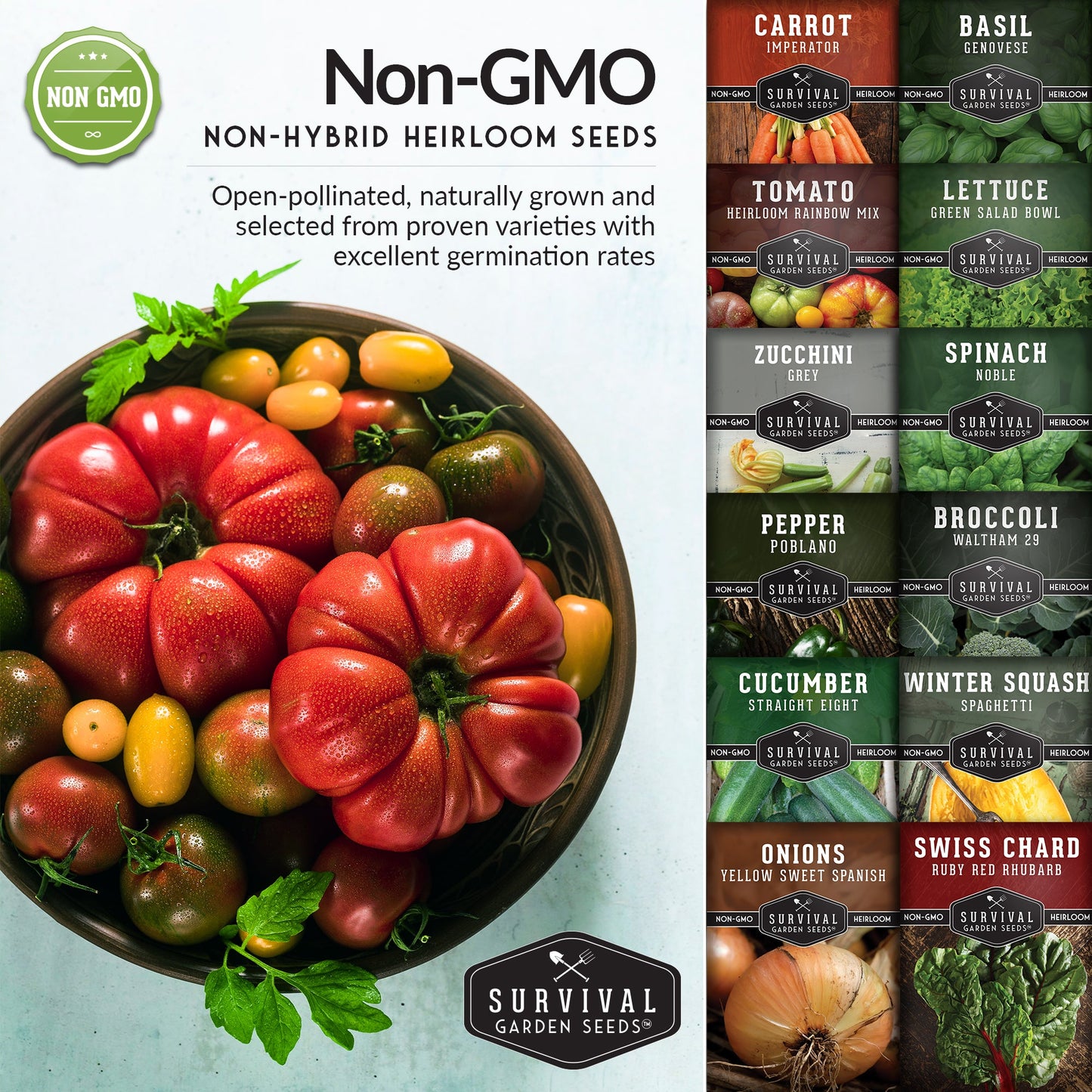 12 Vegetable Seed Collection – Heirloom Non-GMO Garden Vegetables & Herbs for Home Growing