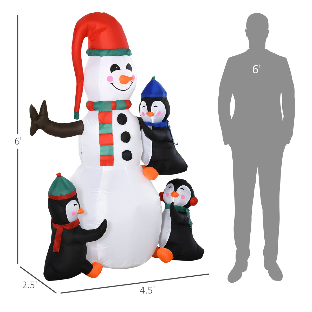 HOMCOM 6' Christmas Inflatables Snowman with Penguins