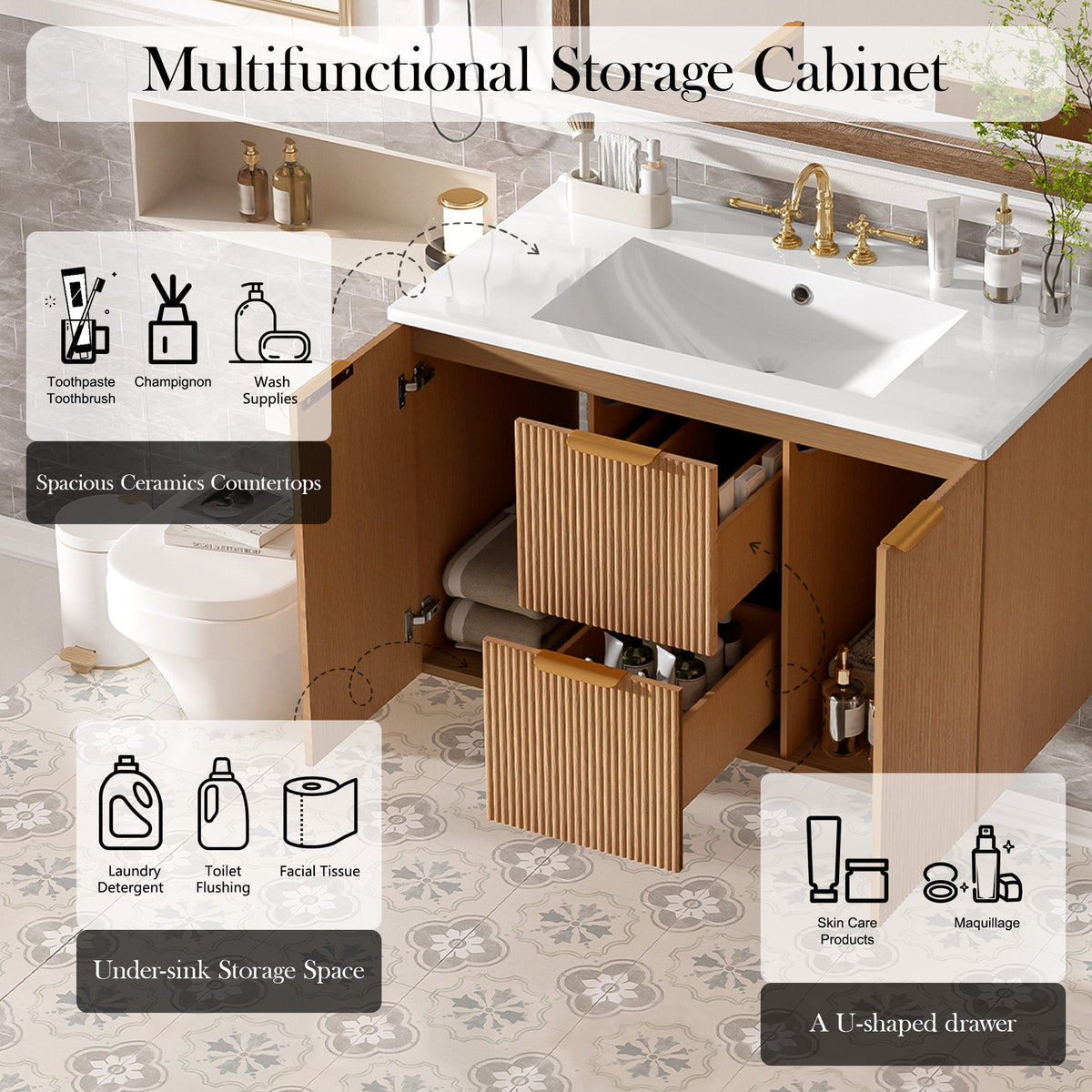 36 Inch Single Sink Bathroom Vanity with Ceramic Top