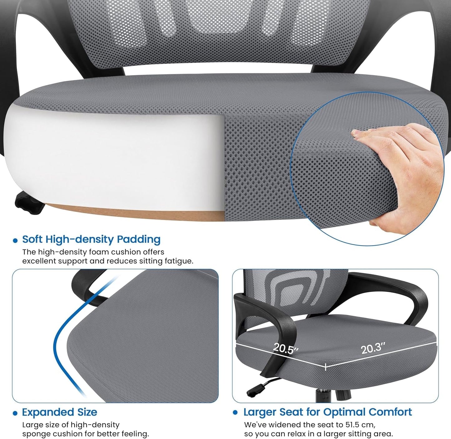 Dark Grey Ergonomic Mesh Office Chair With Lumbar Support Mid Back