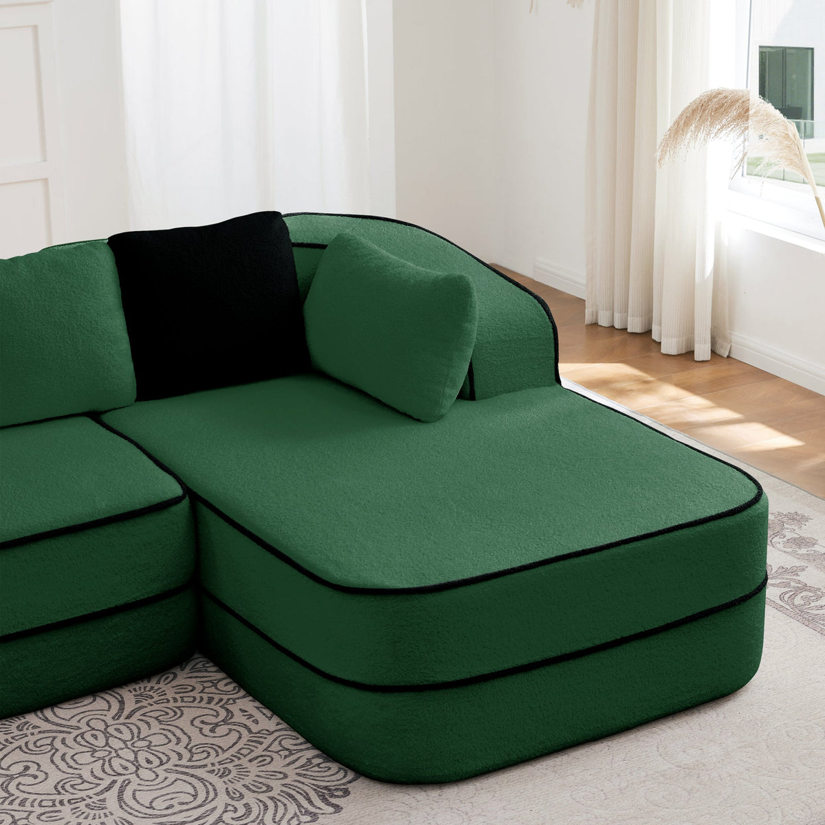 Elysees Left Chaise Sofa with Pillows Teddy Fabric - Green