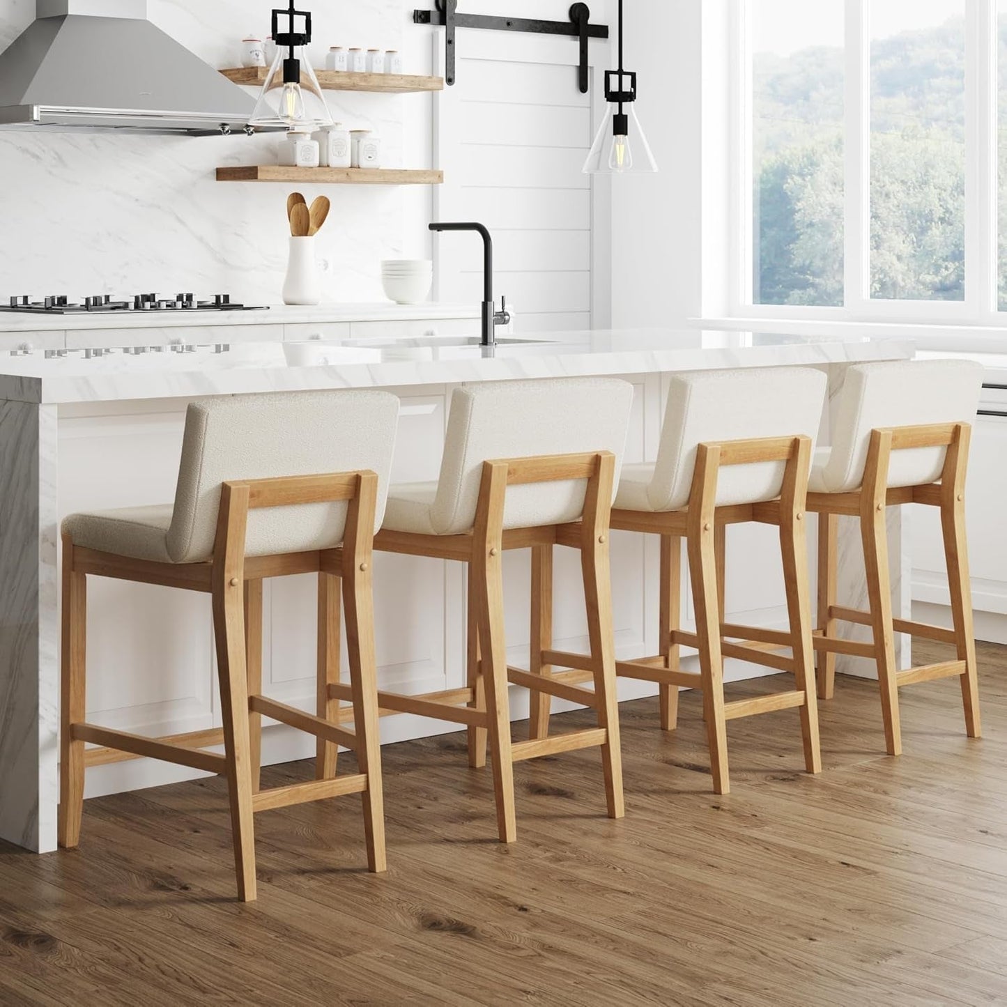Gracie Modern Counter Height Bar Stool Cream Boucle