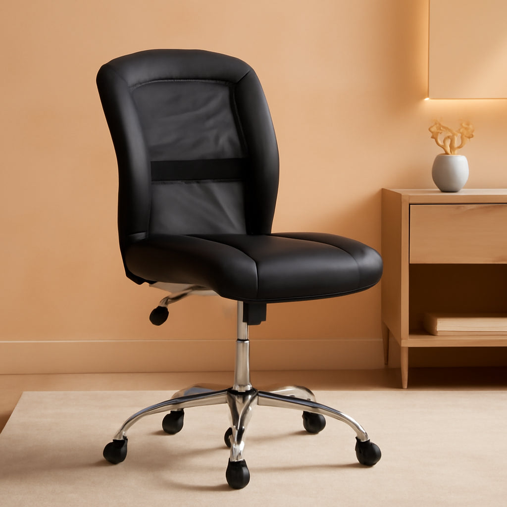 Armless Desk Chair With Mesh Back And Wheels Black
