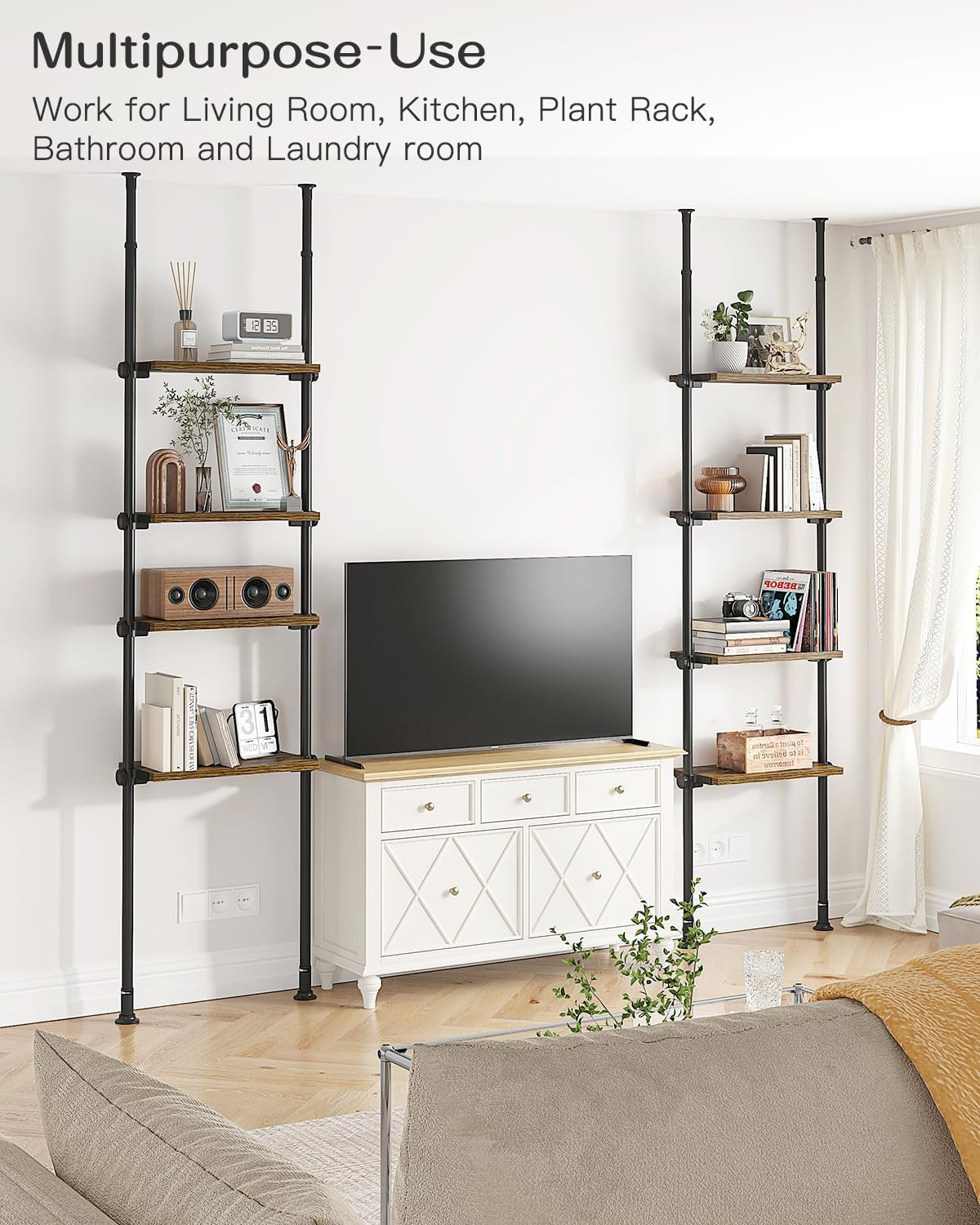 Adjustable Tall Narrow Bookcase 4 Tier Ladder 64 To 113 In