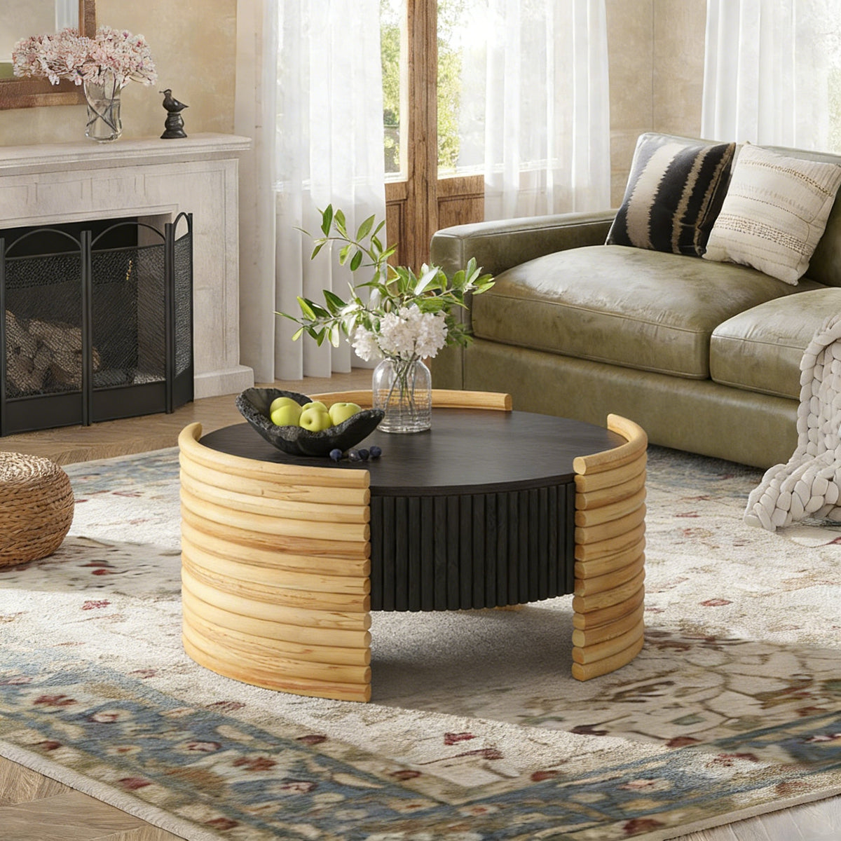 Modern Colorblocked Striped Coffee Table with Flip Top Storage