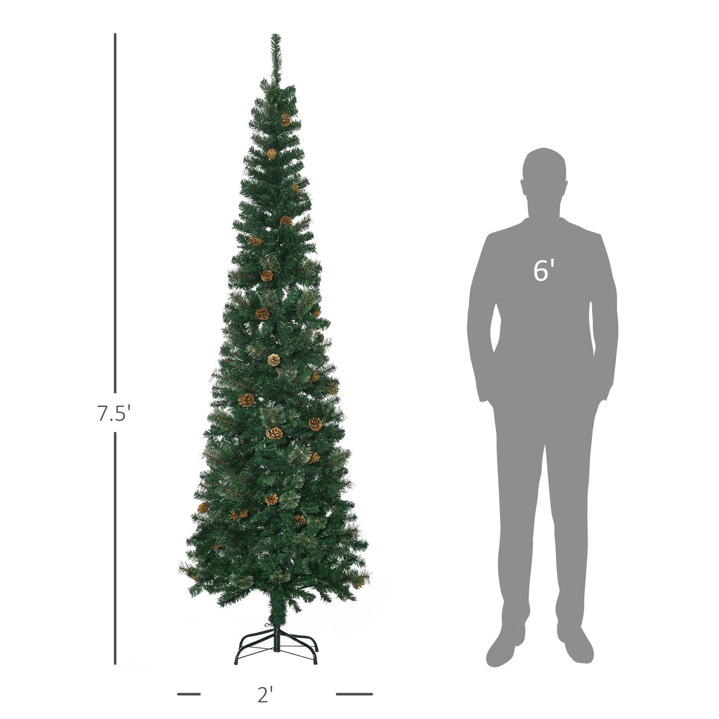 Slim Pine Needles Xmas Tree - 7.5 Foot Pencil Design