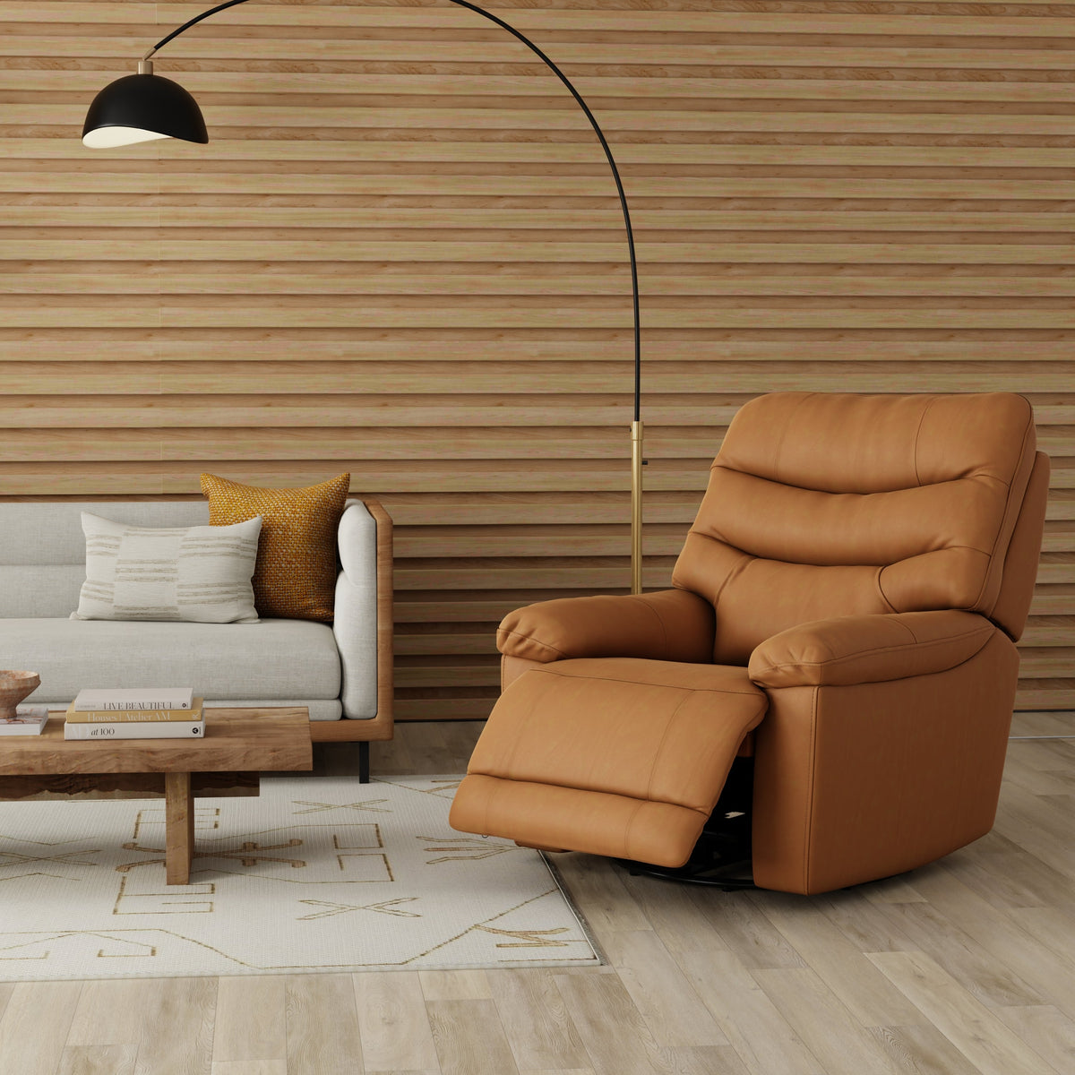 Global Home Swivel Glider Recliner with Manual Footrest In Oslo Antelope