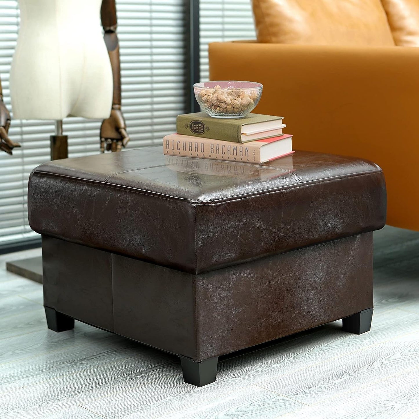 Brown Folding Storage Bench Ottoman Hidden Compartments