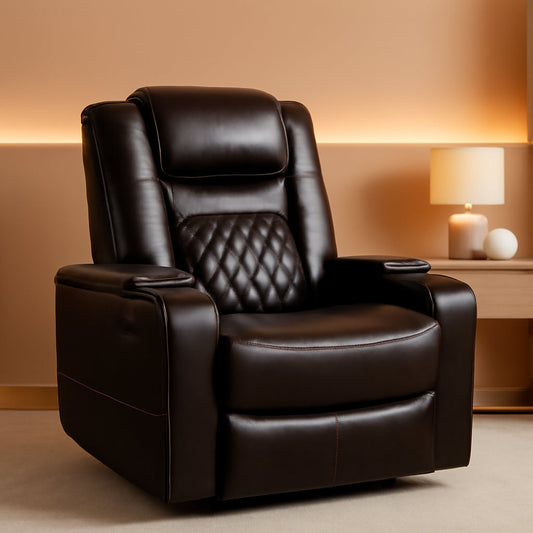 Power Recliner Chair With USB Ports And Cup Holders Brown