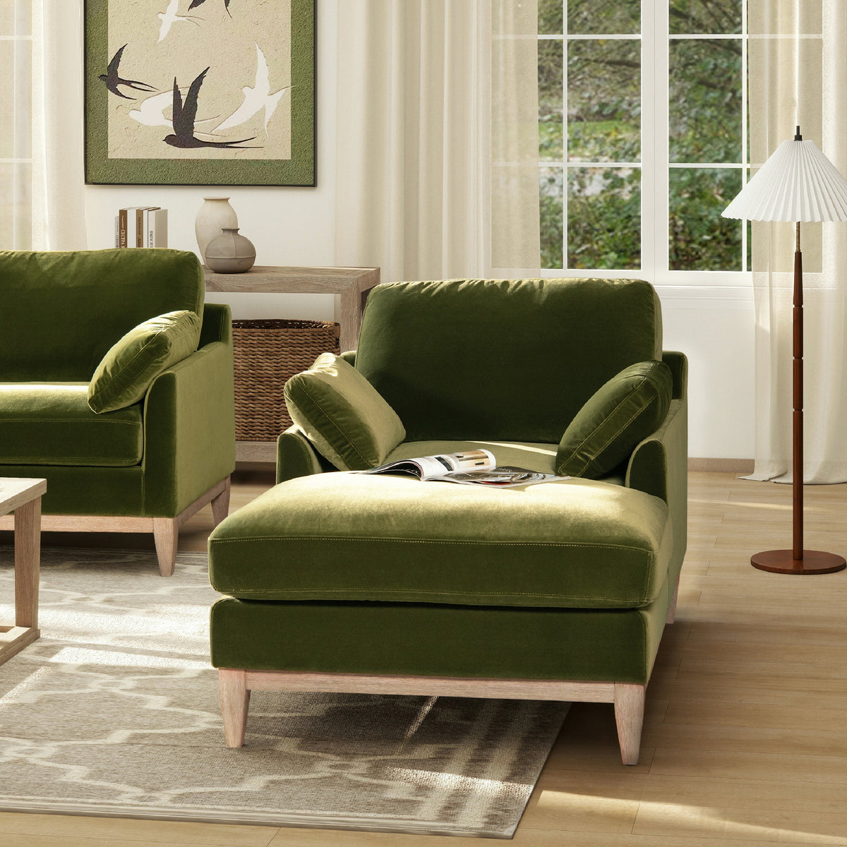 Pasadena Modern Farmhouse Chaise Lounge Chair, Olive