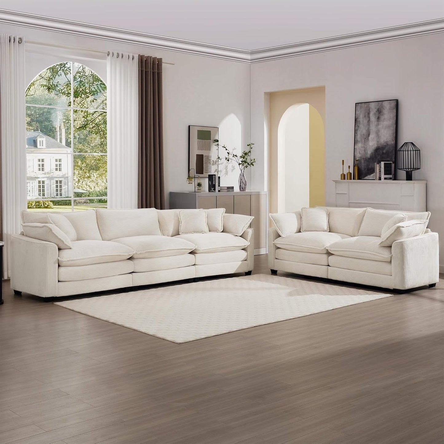 Oversized 2 Piece Sofa Set Beige 3 Seater And Loveseat