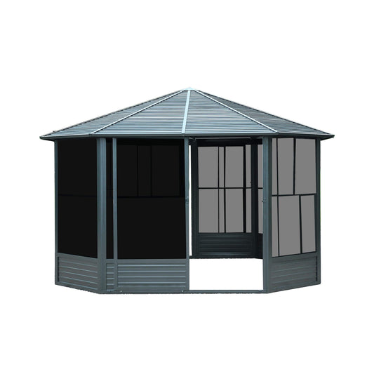 [12X12FT] Large Octagonal Sunroom Solarium With Lockable Sliding Doors And Galvanized Steel Sloping Roof (SAK47843)