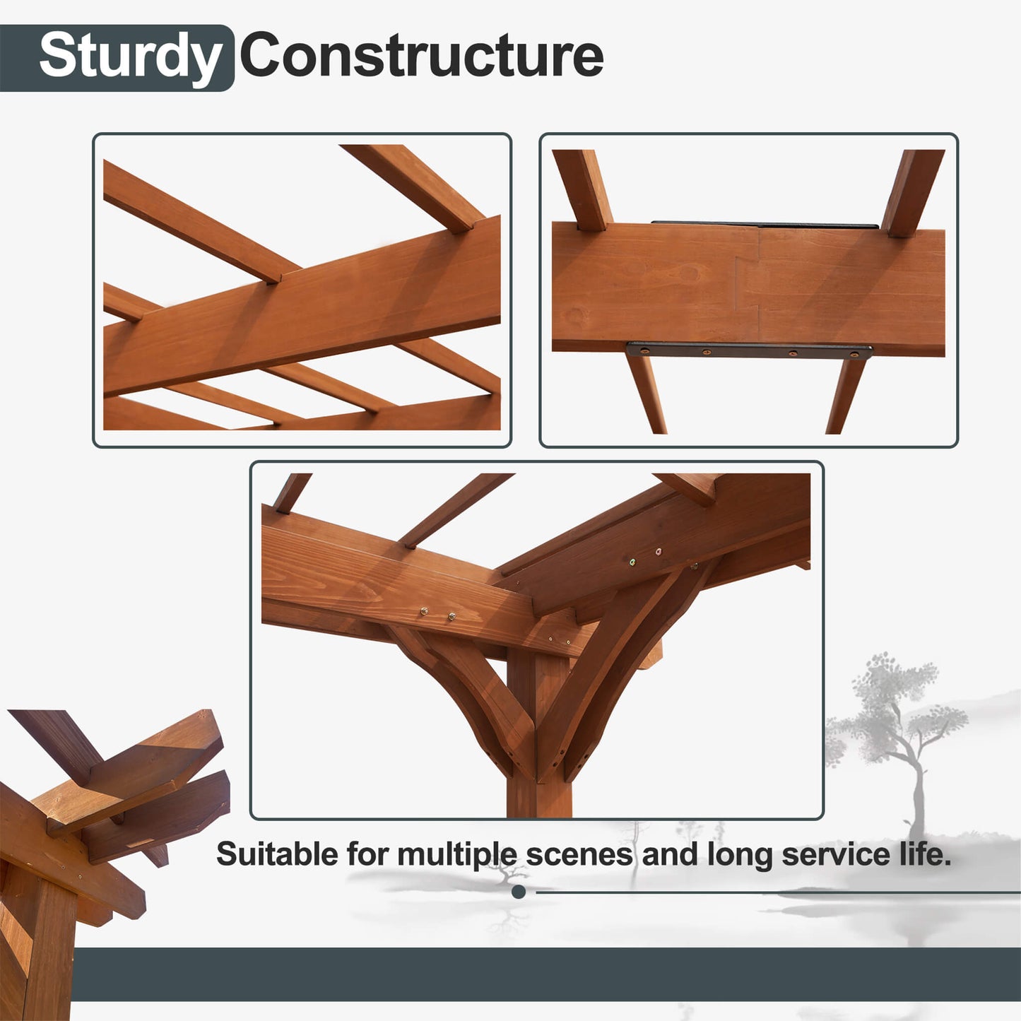 [12x16FT] Extra Large Outdoor Wooden Waterproof Grape Gazebo, Brown (SAK76476)