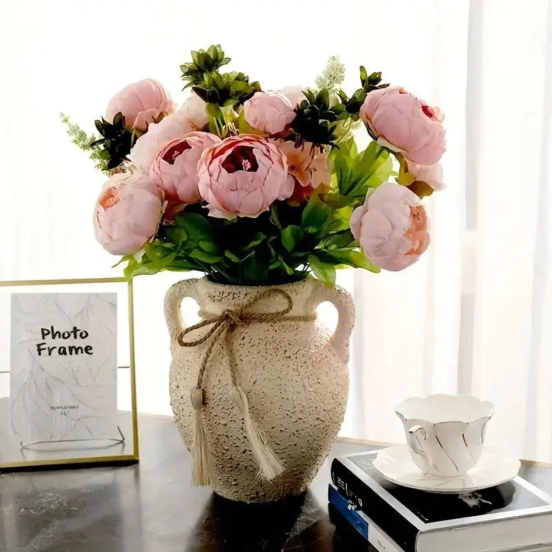 13 Branches Realistic Peony Silk Flower Bouquet Champagne
