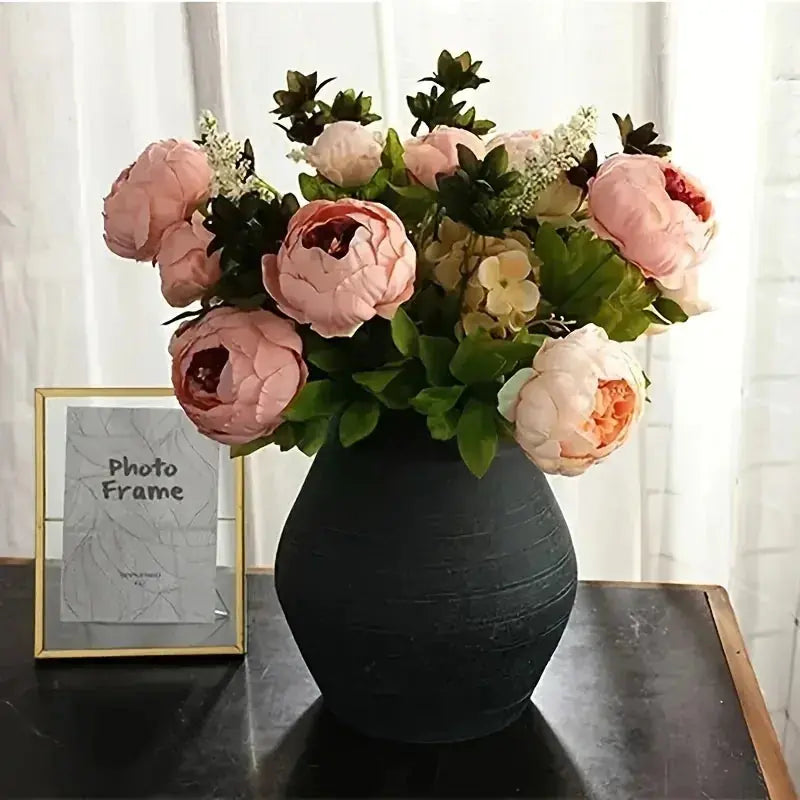 13 Branches Realistic Peony Silk Flower Bouquet Champagne