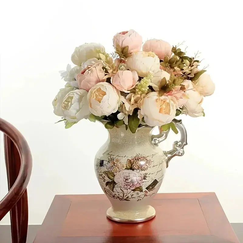 13 Branches Realistic Peony Silk Flower Bouquet Champagne