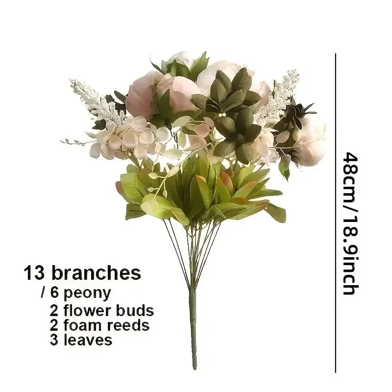 13 Branches Realistic Peony Silk Flower Bouquet Champagne