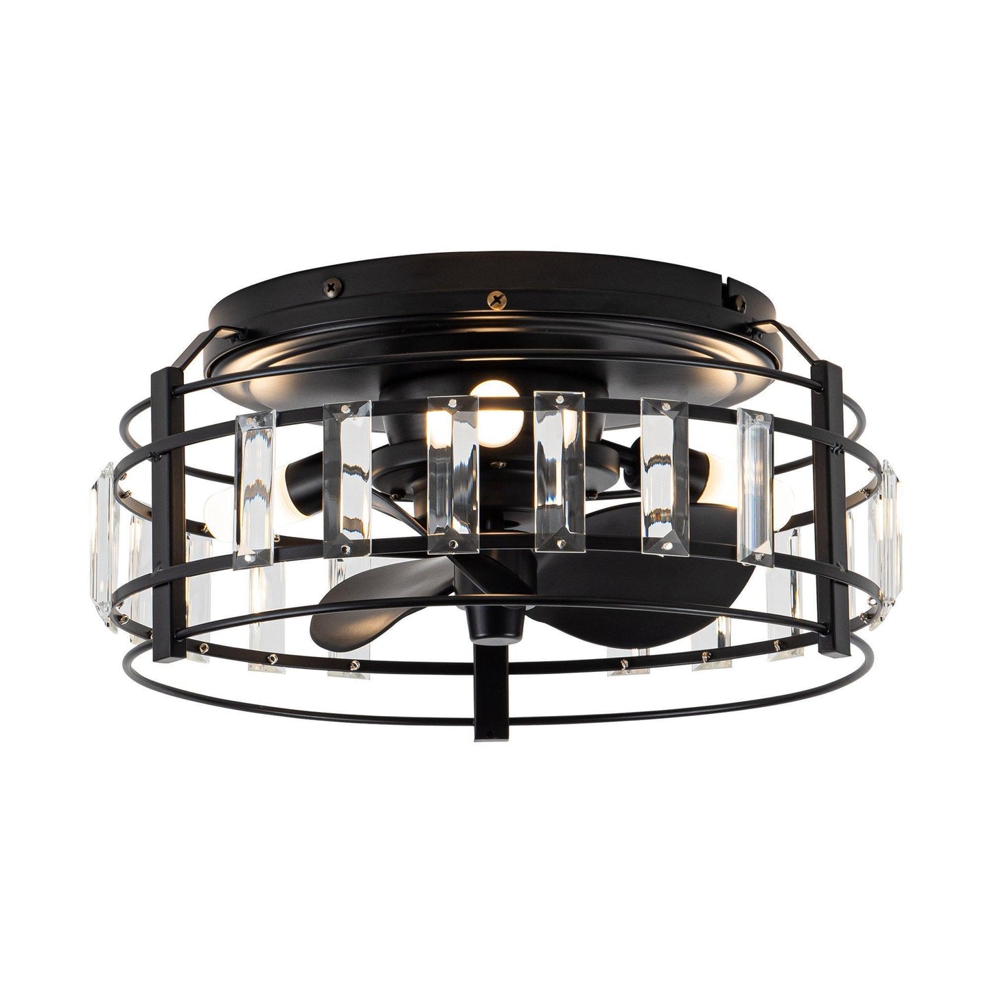 13" Modern DC Motor Flush Mount Reversible Crystal Ceiling Fan with Lighting and Remote Control