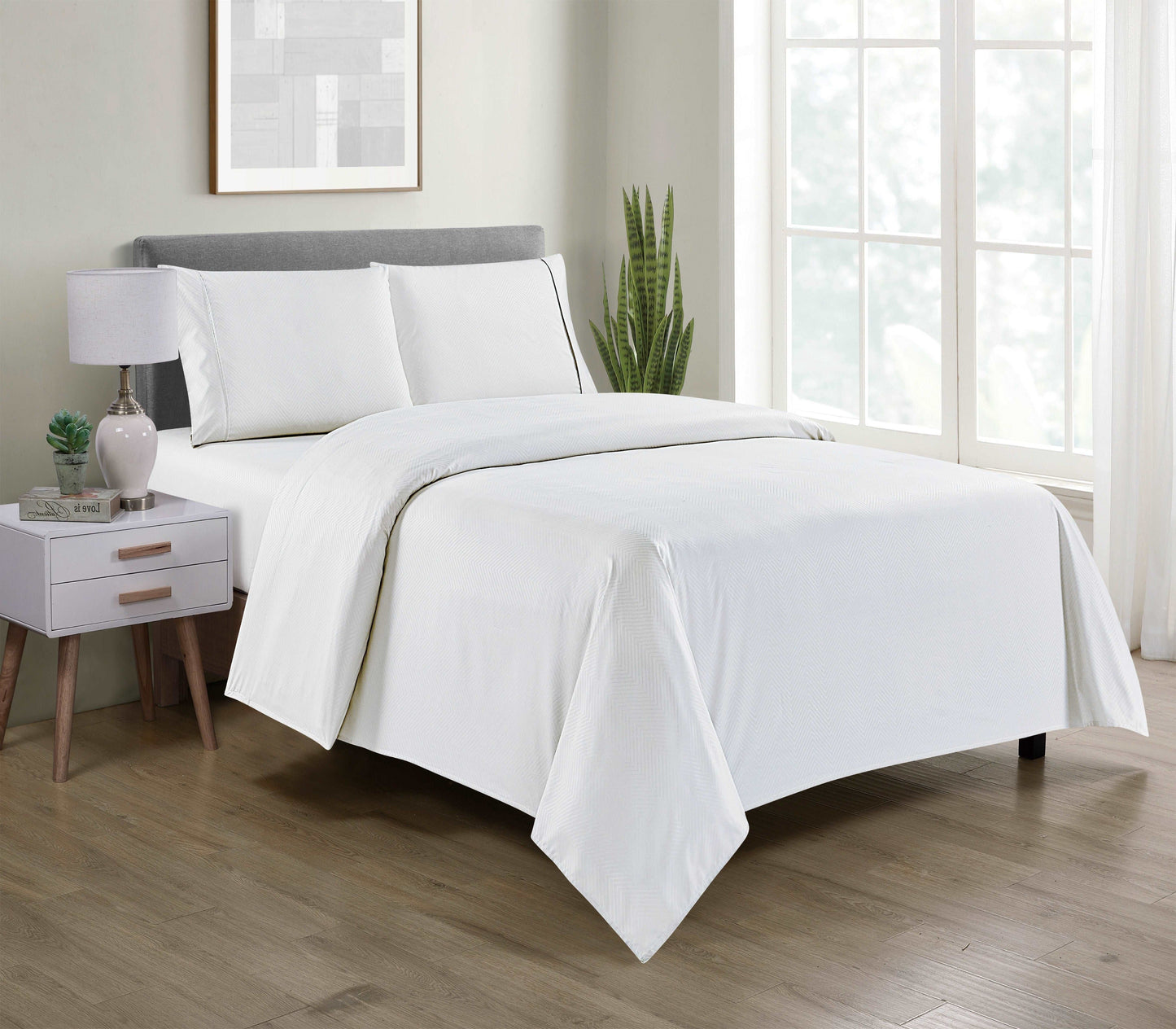 Bamboo 4 Piece Luxury Chevron Embossed Sheet Set.
