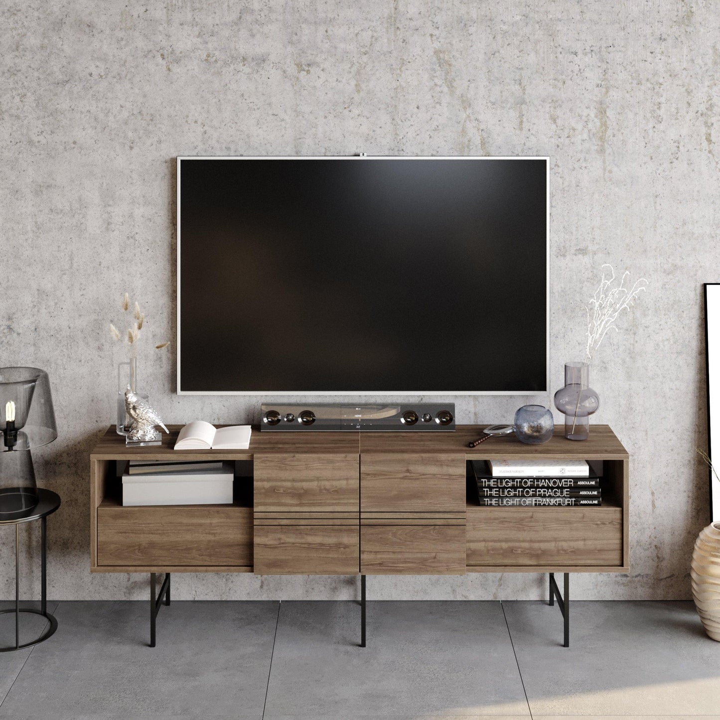 Derin 71" Media Console and TV Stand with Cabinets and Shelves for TVs up to 80"