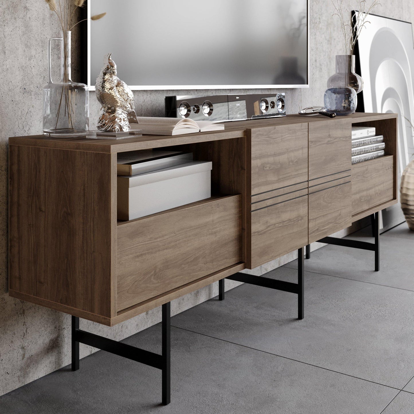 Derin 71" Media Console and TV Stand with Cabinets and Shelves for TVs up to 80"